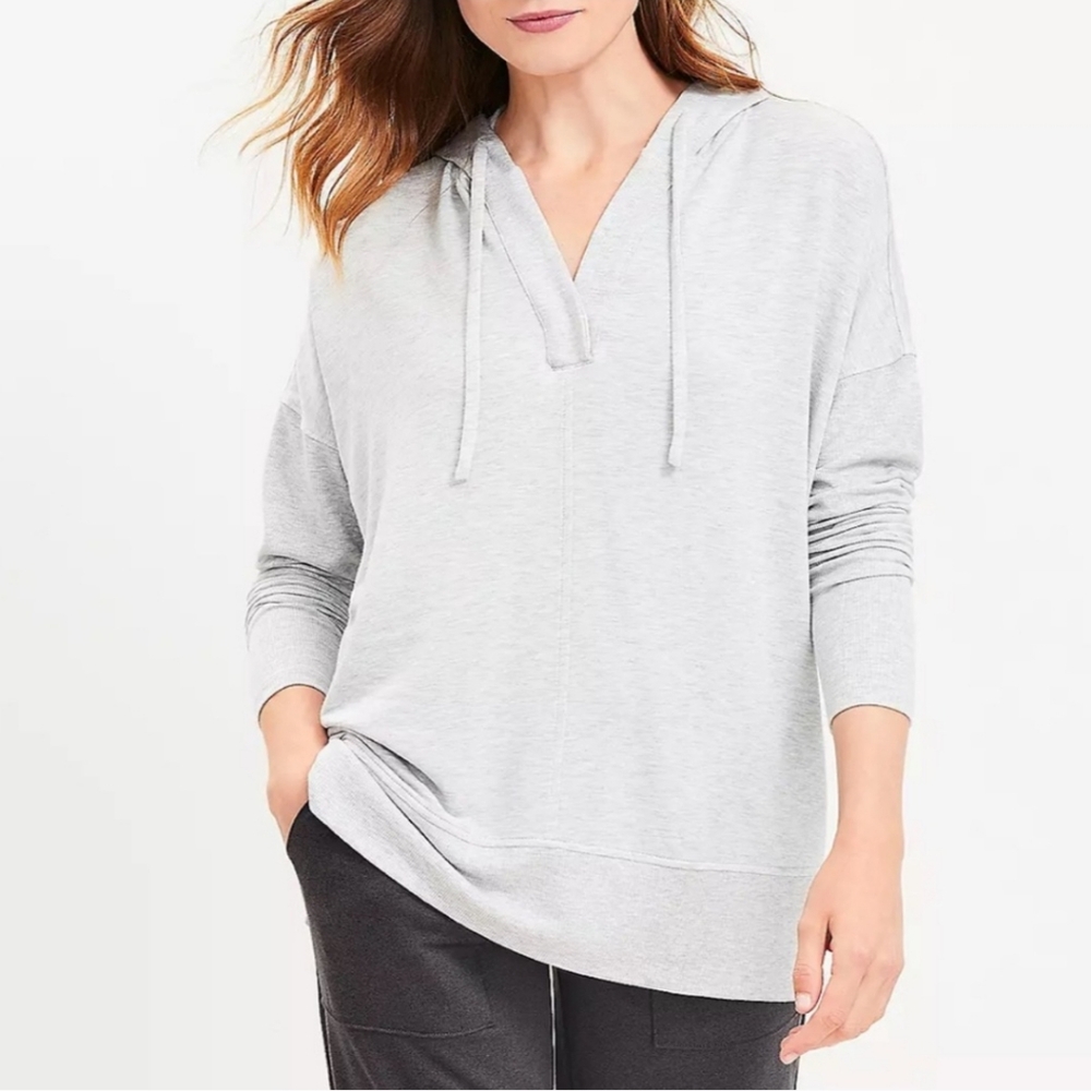 Loft Lou & Grey Signaturesoft V-Neck Tunic Hoodie. Gray Large. NWT